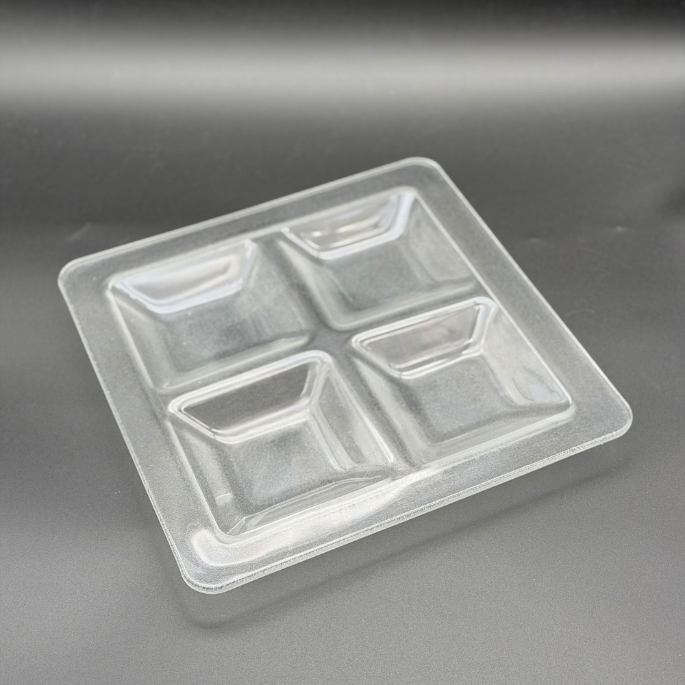 Vintage Clear Textured Glass 4-Section Square Relish Snack Serving Tray